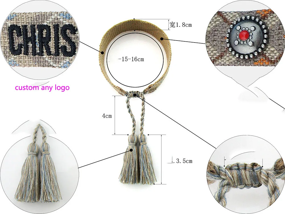 Vintage Friendship Bracelet For Women Men Handmade Rope Tassel Bracelets Adjustable Fabric Design custom logo Bracelet