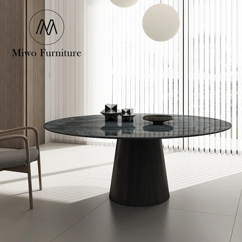Modern style Dining room Solid wooden marble dining table Round log panel kitchen table Nordic dining table with chairs set