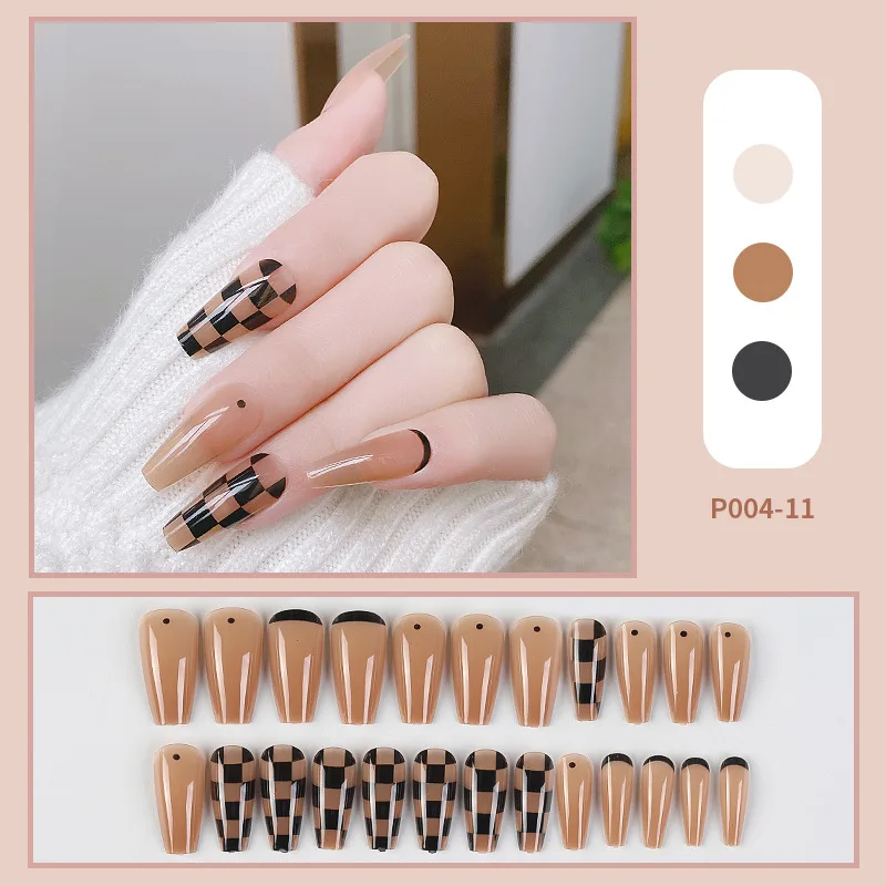 Wholesale 20 Design Nail Chain Blush Checkerboard Camellia Design Wearable Press On Nail Tips Kit