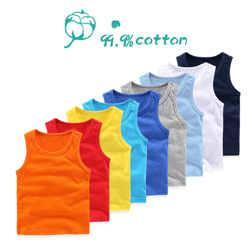 High quality solid candy color kids girls o neck fitness undershirt boys tank top sleeveless tshirt vest