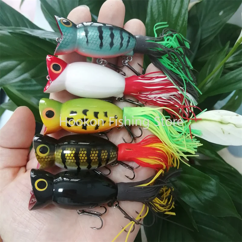 Рыболовная Приманка Topwater Popper 11 г 50 мм приманка лягушка с красочными хвостами плавающий Поппер искусственная воблер рыбалка