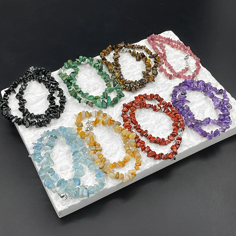 5-8mm Natural Crystal Quartz Tumbled Chip Stone With Buckle Choker Irregular Shaped Drilled Gravel Fashion Jewelry Necklace