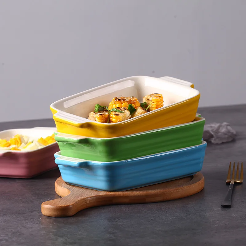 Ceramic Binaural Baked Rice Bowl Lasagna Baking Oven Dish Plate ceramic plates for wedding