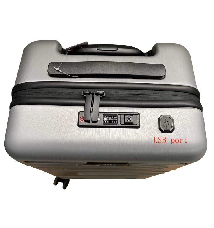 GSP factory 100% PC polycarbonate smart luggage with USB port and scale