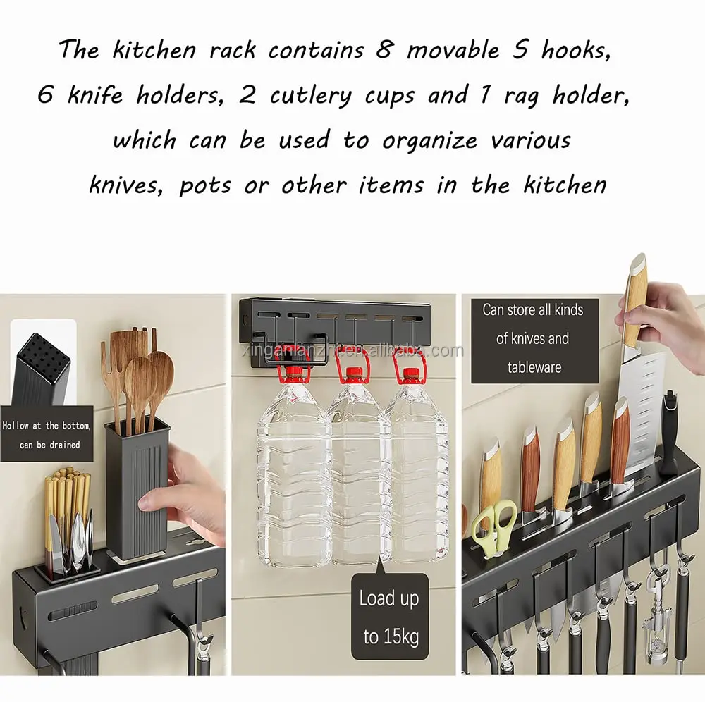 Customized Kitchen Stainless Steel Kitchenware utensil Rack Household Use Wall Mounted hanging Storage Shelf