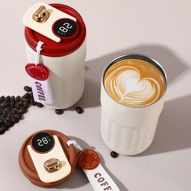 Custom Stainless Steel Travel Coffee Mug Digital Temperature Display Lid Leakproof Outdoor Thermo Vacuum Insulated Tumbler Cup