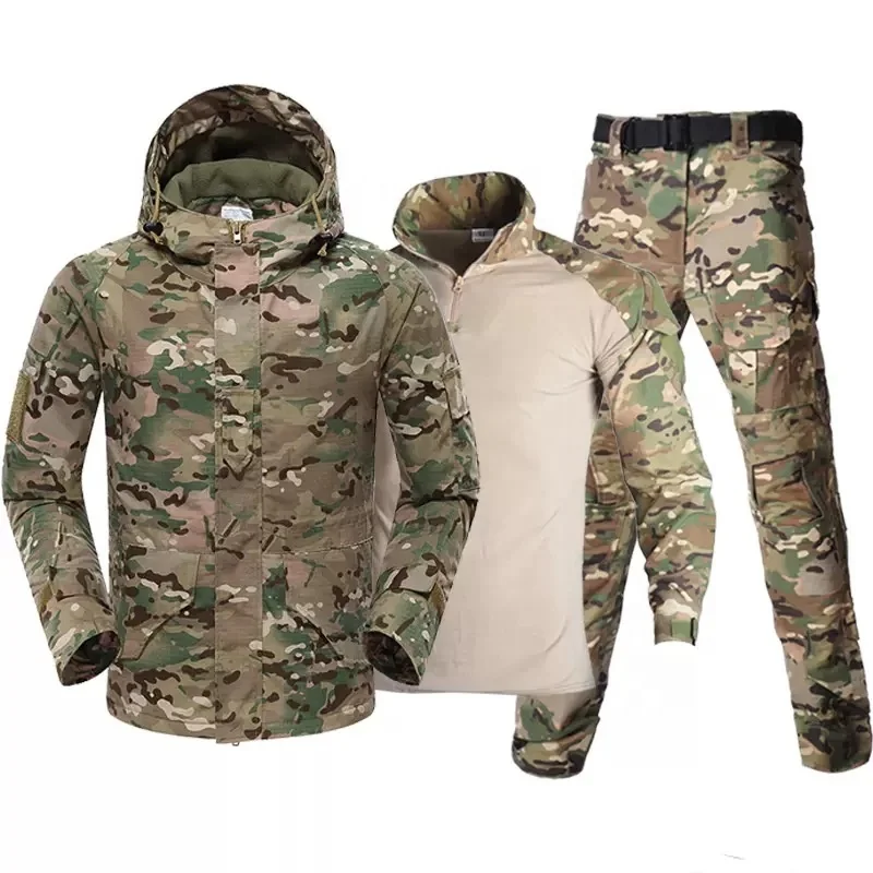 YAKEDA 3 Pieces Set Fleece Combat Camouflage G8 Uniform Tactical Winter Jacket Tactical Suit