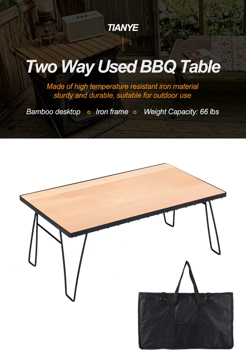 factory custom outdoor easy folding lightweight steel wood camping mini table for picnic