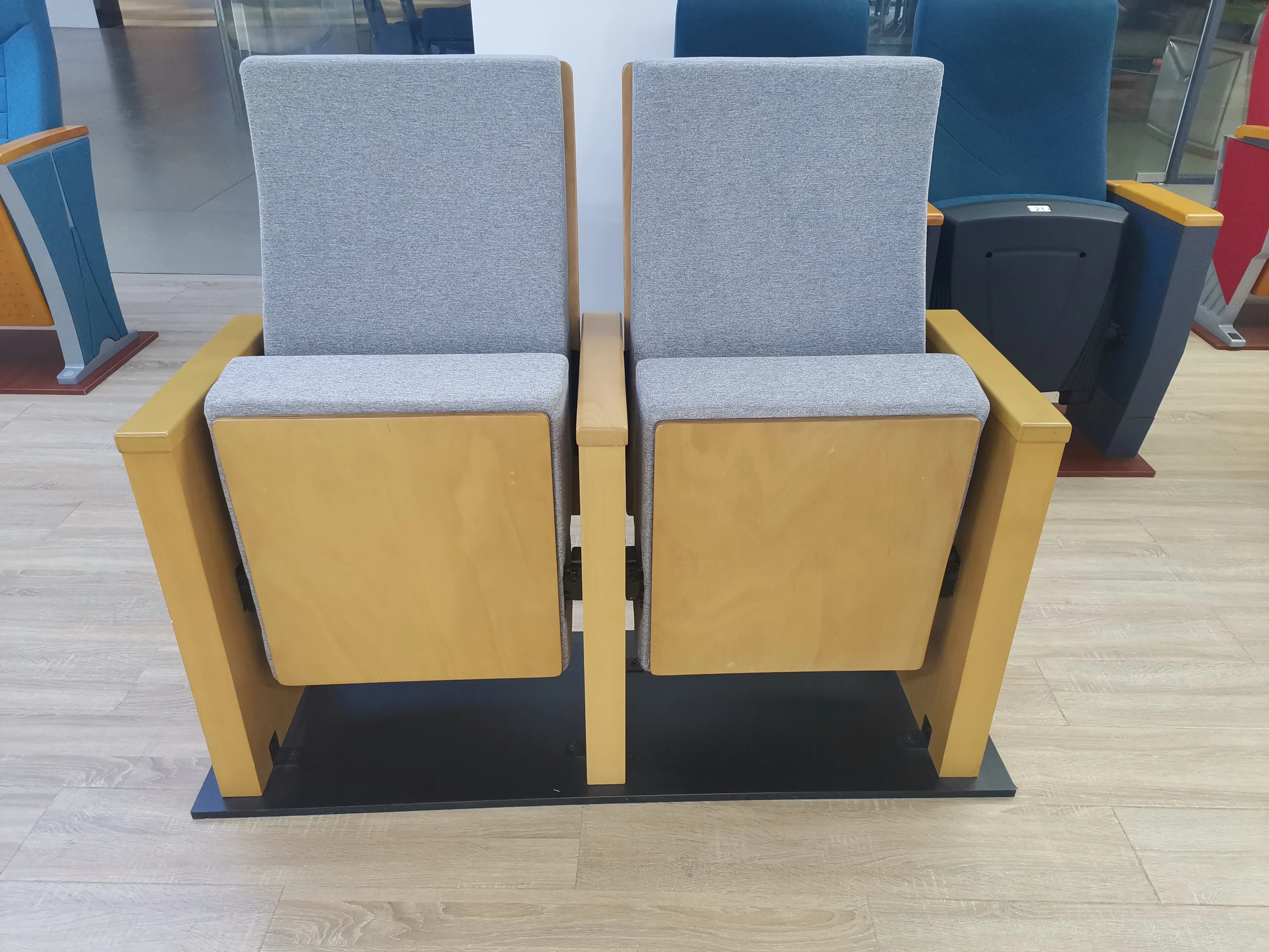 Modern Design Auditorium Folding Chair Wooden Leg Fixed Lecture Hall Seat Theater Furniture