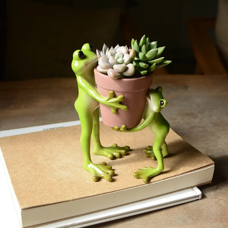 Z16149A High Quality Resin Statue Tabletop Planter Pot Frog 6 Inch tiny Flower Pot animal pots for plants garden decor Bonsai