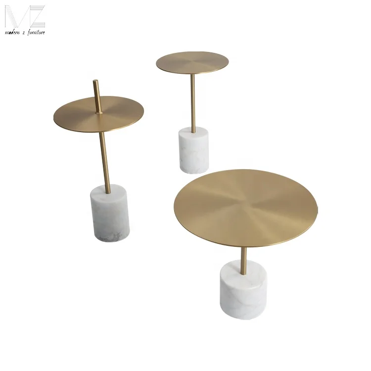 Modern Leisure luxury brushed gold top marble base coffee sofa side table for bed