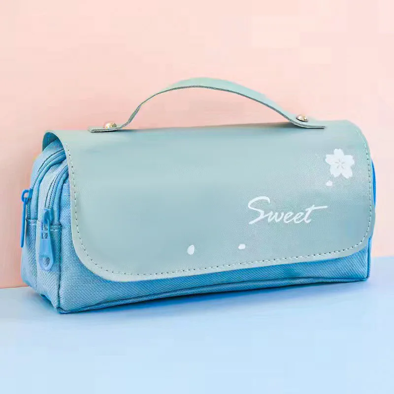 Custom Multifunction PU Aesthetic Pencil Box Cute Girls School Stationery Pen Bag for Kids Korea style