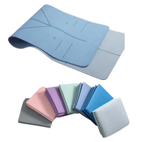 Foldable Eco-Friendly TPE Fitness Travel Yoga Mat 4mm 6mm 8mm Thick Custom pilates Printed Position Line Bag OEM Service