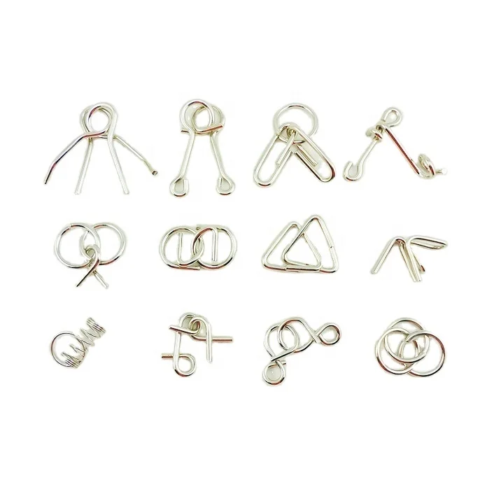 12pcs/set Metal Montessori Puzzle Children Adults Interactive Game Reliever Educational Toys Wire Iq Mind Brain Teaser Puzzles