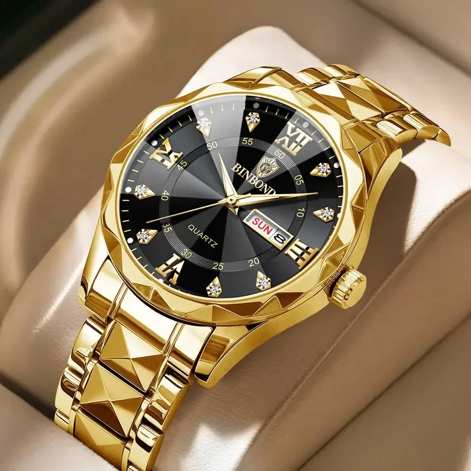 BINBOND 2521 Hot Sale Fashion Hot Sale Mens Watch  Luminous Calendar Quartz Wristwatch Men Stainless Steel Watch