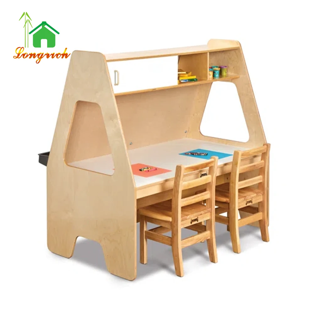 Drawing and Study Desk and Chair Set For Toddlers Indoor Wooden Furniture Kids Table chair Multi-functional Wooden