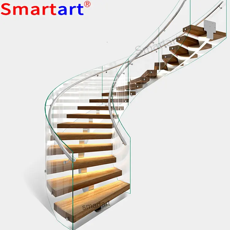 round stair case / solid wood handrails round staircase