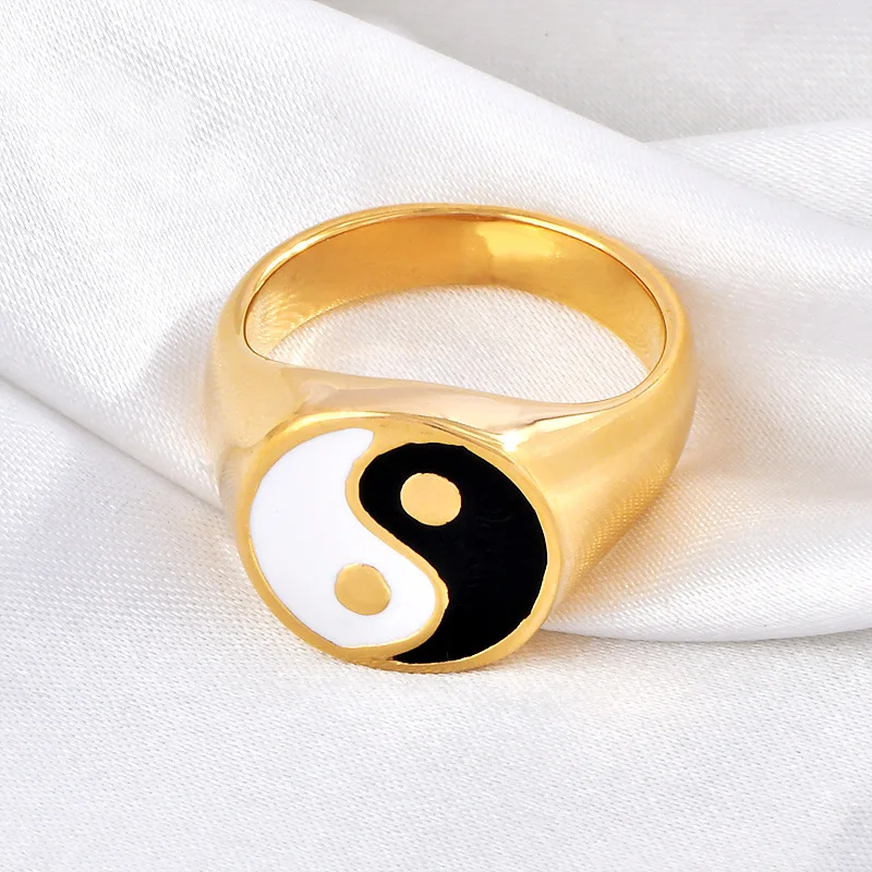 Chinese Style Diagram of Yin and Yang Taiji Stainless Steel 18K Gold Plated Finger Rings Fashion Fine Jewelry For Men And Women