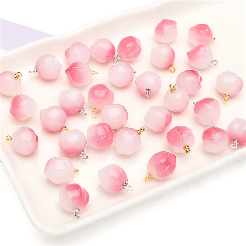 Cute 3d Fruit Charms Wholesale Glass Peach Shape Pendants 13x17mm Popular Glass Beads for DIY Bracelet Necklace Jewelry Making