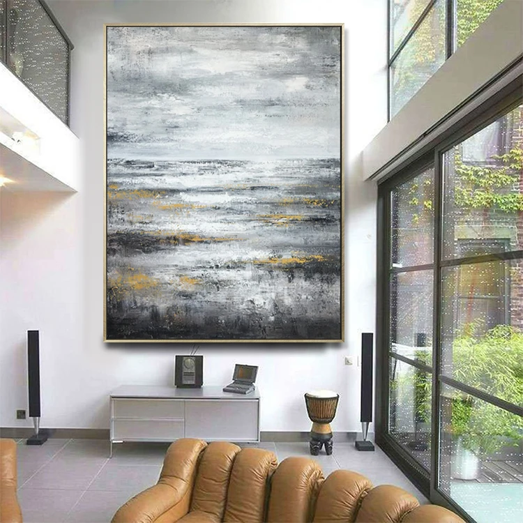Абстрактная картина с изображением Морского Пейзажа, украшение для дома, настенное искусство, акриловая Золотая Картина на холсте