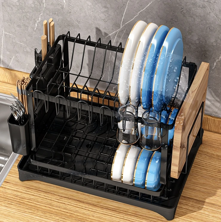 2 Tier Large Dish Drying Rack for Kitchen Counter with Drainboard Stainless Steel Dish Drainer for Dish/Knifes/Cup/Cutting Board