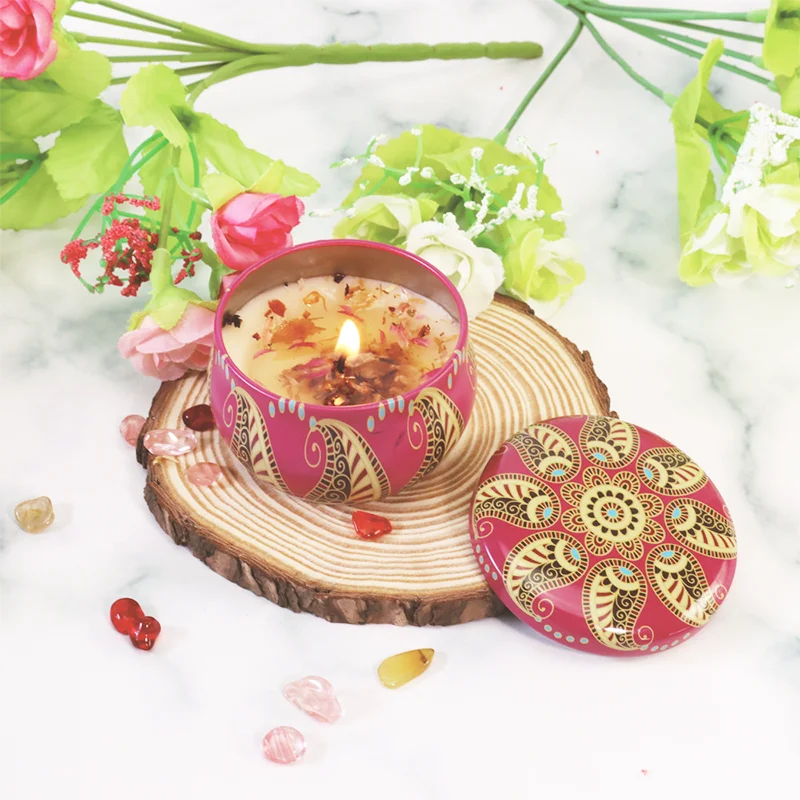 Iron Can Scented Candles Aroma Soy Wax Candles Exquisite Dried Flower Scented Candle