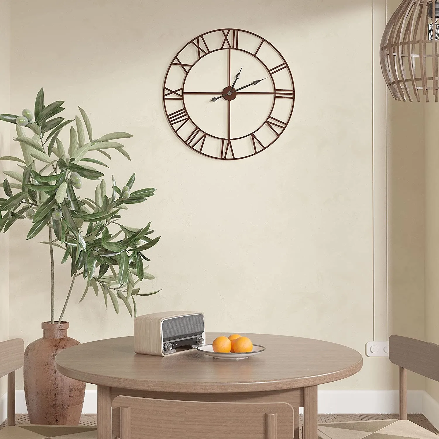 FREE SAMPLE Large modern metal wall clock antique round mute non-ticking battery powered Roman numerals