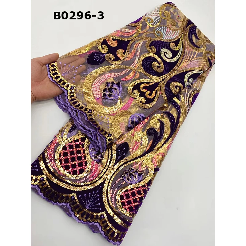 Best quality embroidery royal blue tulle lace women evening dress fashion sequin velvet fabric