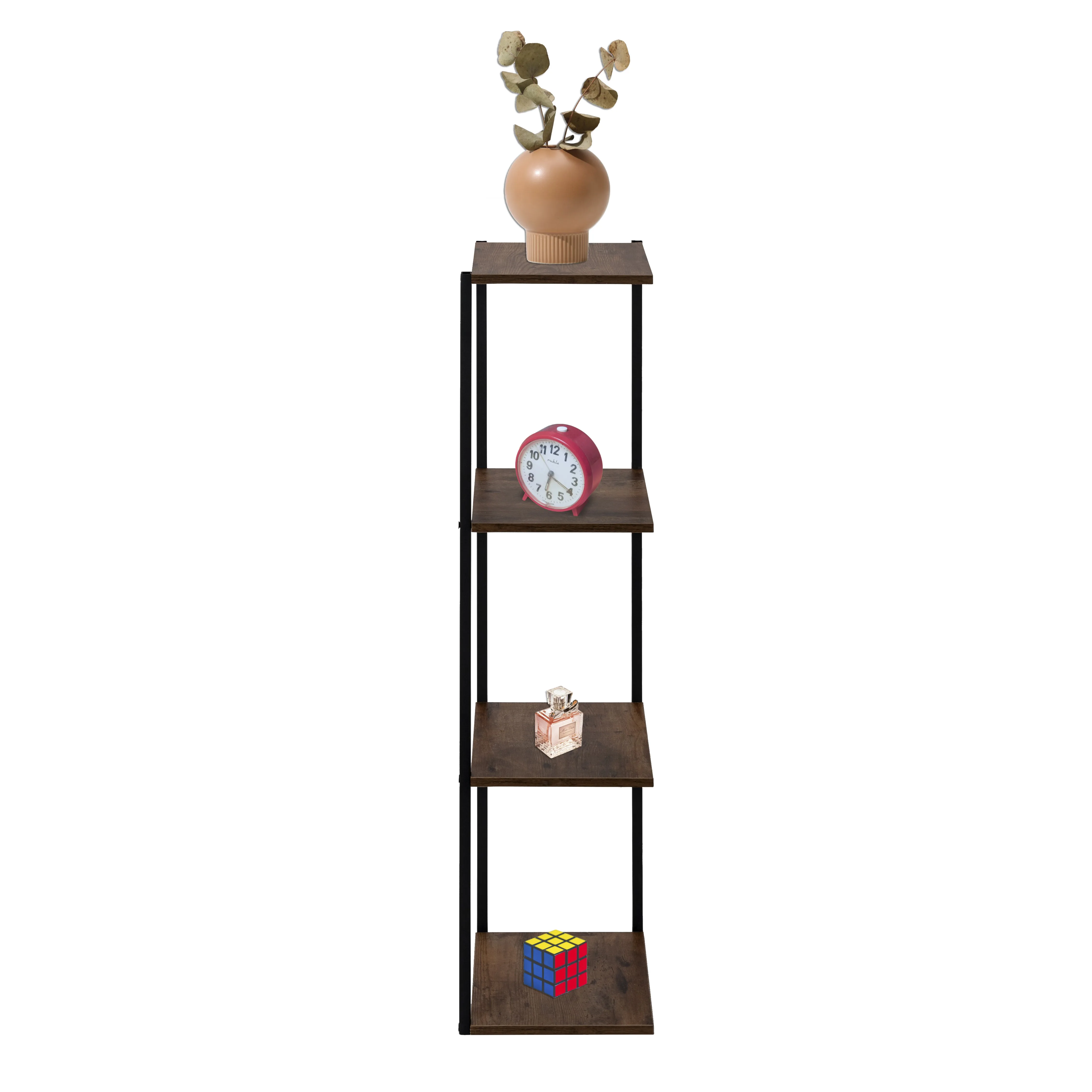 4 Tier Corner Shelf Tall Bookshelf Metal Frame Plant Stands Wall Display Storage Rack Organizer Shelf Vintage wood