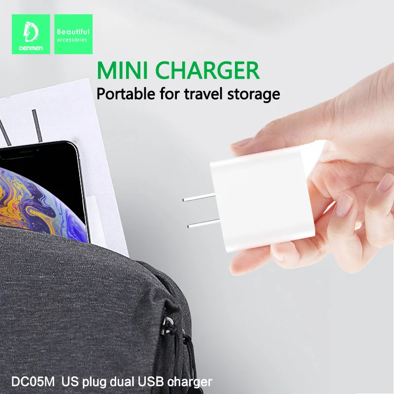 DENMEN 12W Dual USB Wall  Phone Charger Adapter 2.4A US plug Travel Charger for iphone for ipad for samsung for xiaomi