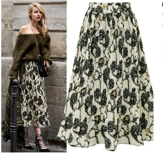 Factory OEM ODM Girl Skirt Women Summer Pleated  High Waist Chiffon Print Women Skirt