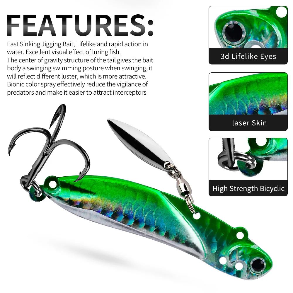 New Vibrating VIB Saltwater Fishing Lures 5g/10g/12g/15g/20g Fishing Spoon Metal Spinner Blades for Fishing Lures