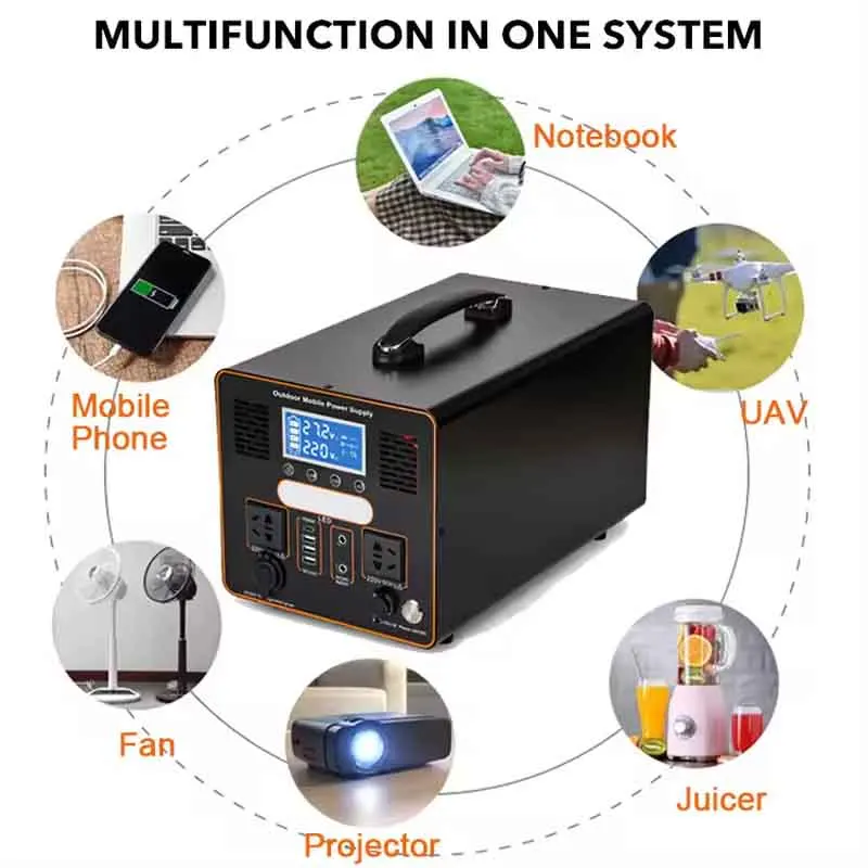 High-Power Emergency Energy Storage Lifepo4 1000Wh 1Kw 2Kw Solar Power Station Off Grid Safety 1000W Portable Solar Generator