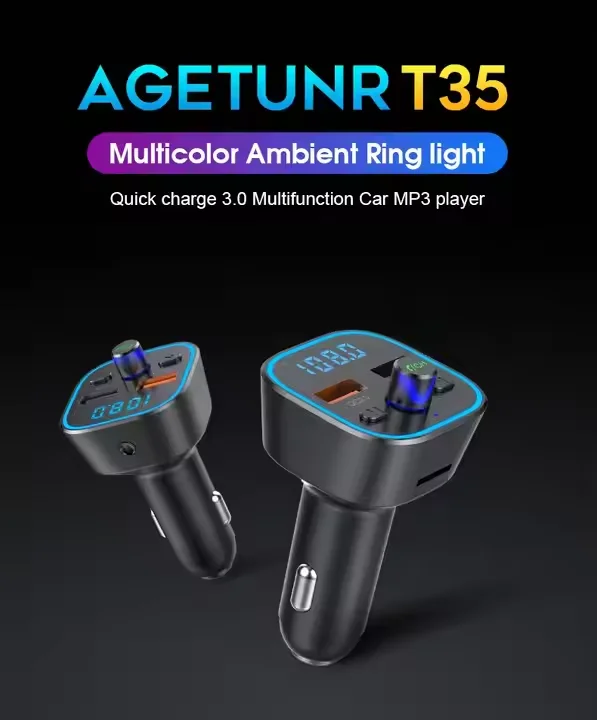 Factory car Bluetooth charger conversion head dual-port blue atmosphere light  FM lossless fast charge mps3 player