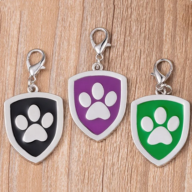 Cartoon footprints shield shaped dog tags multi-color optional engravable anti-lost zinc alloy pet ID tag collar accessories