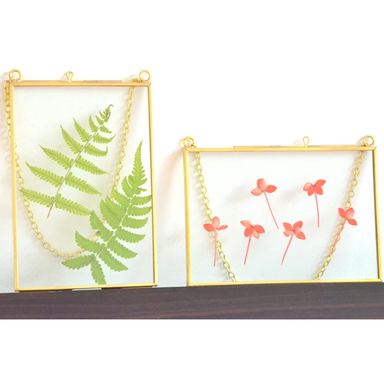 wholesale double sided antique hanging glass frame dried pressed flowers bronze christmas ornament gold ornament luxury home