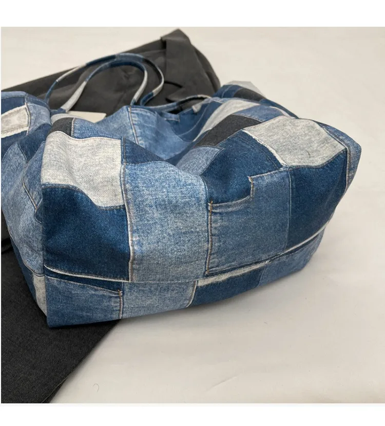 Dropshipping Products 2024 Chinese Online Markets New Women  Ladies Denims Patches Japanese Personalized Large Tote Bag Canvas