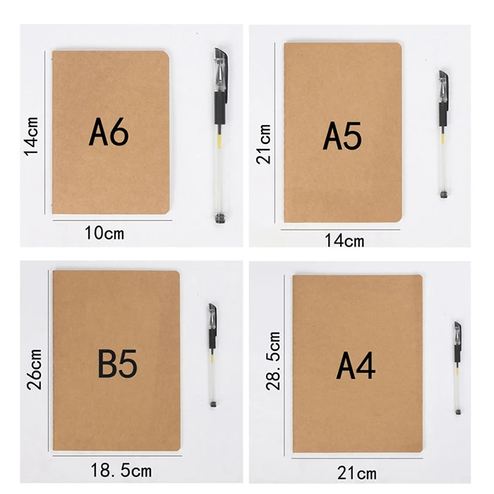 a4 a5 a6 b5 sewing binding blank lined black brown kraft paper composition notebook