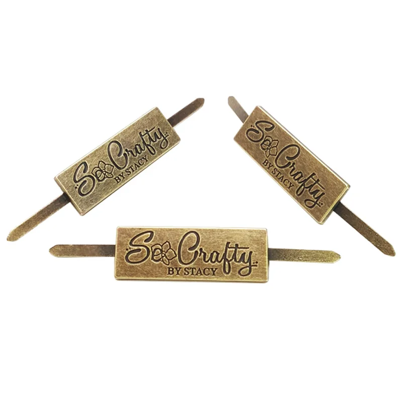 Custom Bag Accessories Antique Brass Metal Label U-shaped Presser Foot Tags Brand Logo Label