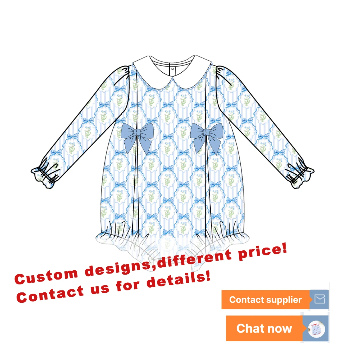 Puresun Customizable floral prints Kids Clothing custom popular bows Pattern wholesale children clothing