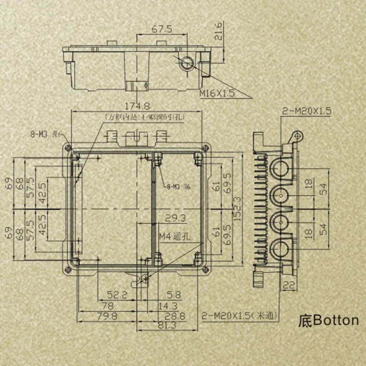 174.8*152.3*75.5mm DAM040 custom ip68 Aluminum electronic enclosure diecast