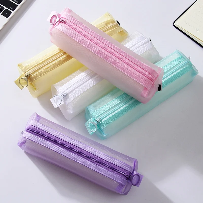 wholesale simple design college style comfortable fabric zipper round custom color stationery pen bag pencil bag