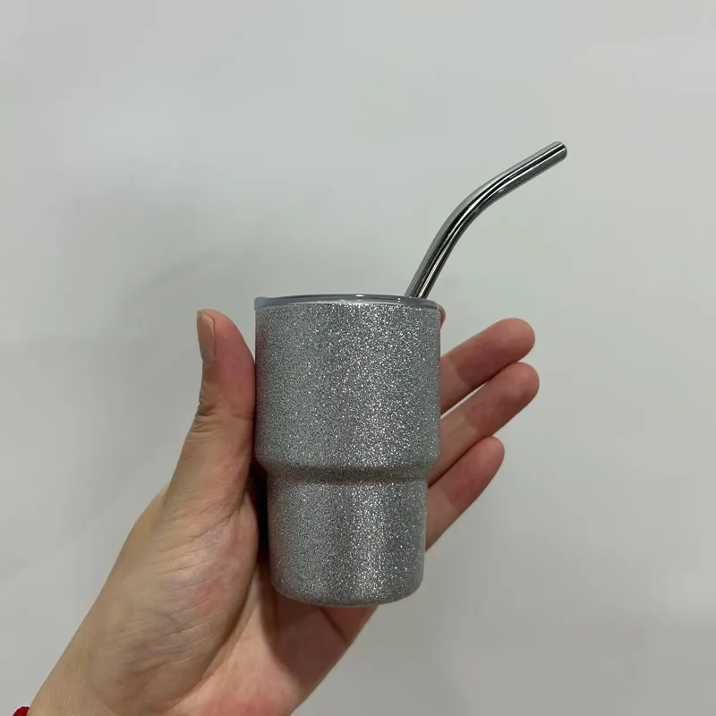 Sublimation Stainless Steel 2oz 3oz cute Tumbler Shot Cups Drinking Vacuum Insulated glitter shot glass Mini with Lid Straw