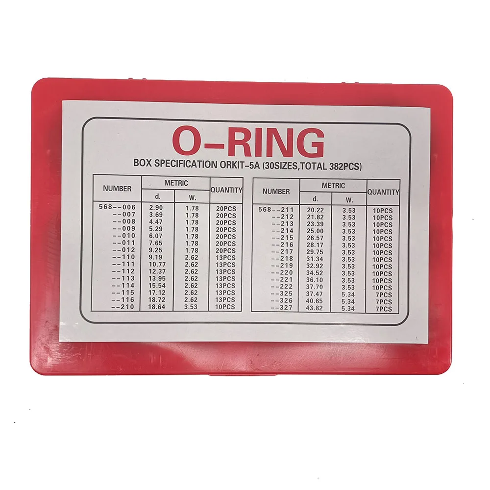 NBR Material Standard O-Ring Kit 382 386 Pcs  for Excavator Seal Set Box Assortment Excavator Hydraulic O-Ring Kit