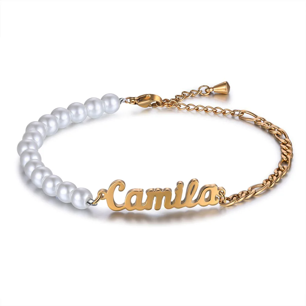 Kids name plate personalized Custom Mom Letter Pendant Heart Engraved necklace Diy Name Pearl necklace