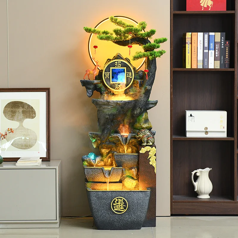 High-End Home Fountain With Flowing Water Creative Circular Resin Water Scenery for Indoor and Outdoor Foyer Decoration