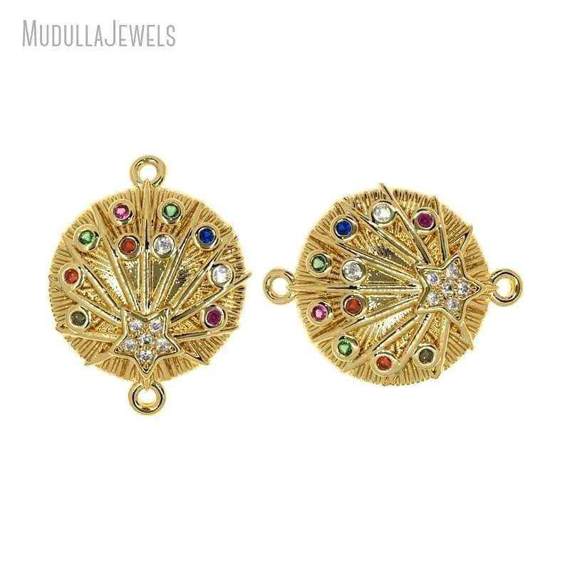 PC49328 Copper Jewelry Mixed Color Cubic Zirconia Pentagram Star Pendant Connector for DIY Bracelet Making Gold Plated Wholesale