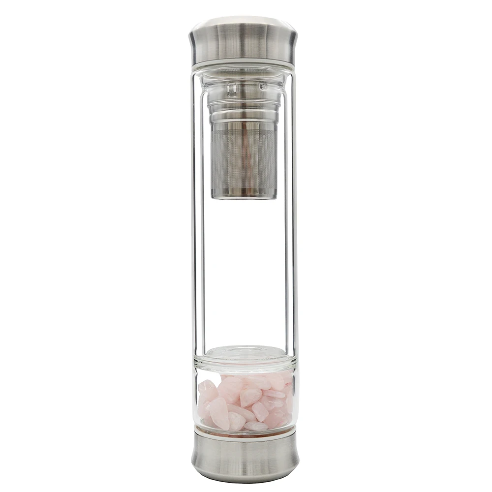 Crystal Infused Clear Motivational Gem Water Bottle Protective Sleeve Removable Crystals Healing Stones
