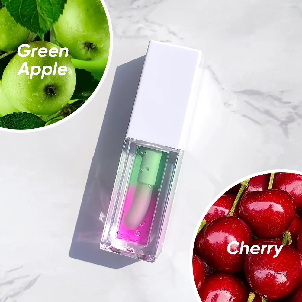 private label lipgloss oil with Soft squeezing tube fruit piece filler lip oil Moisturizing lip gloss without logo