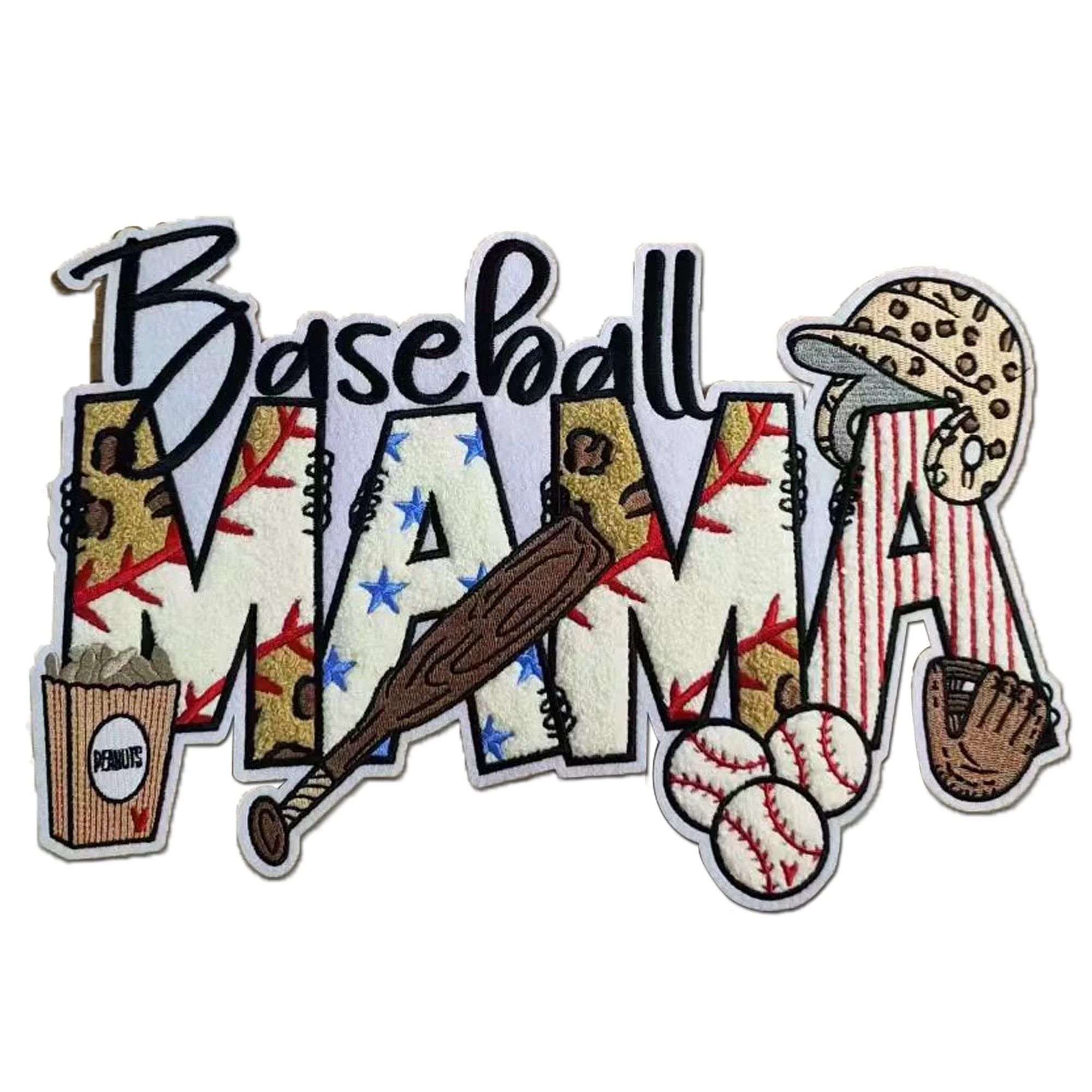 Wholesale Custom Embroidery Mama Patches Game Day Baseball/American Football Chenille Patches Iron On For Clothing